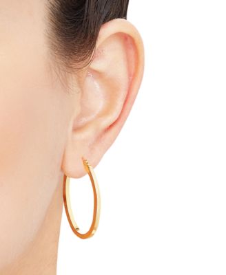 Polished Oval Flat-Edge Tube Earrings in 10k Gold, 1-1/5"