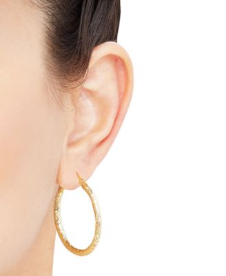 Textured Hoop Earrings in 14k Gold, 1 3/8 inch