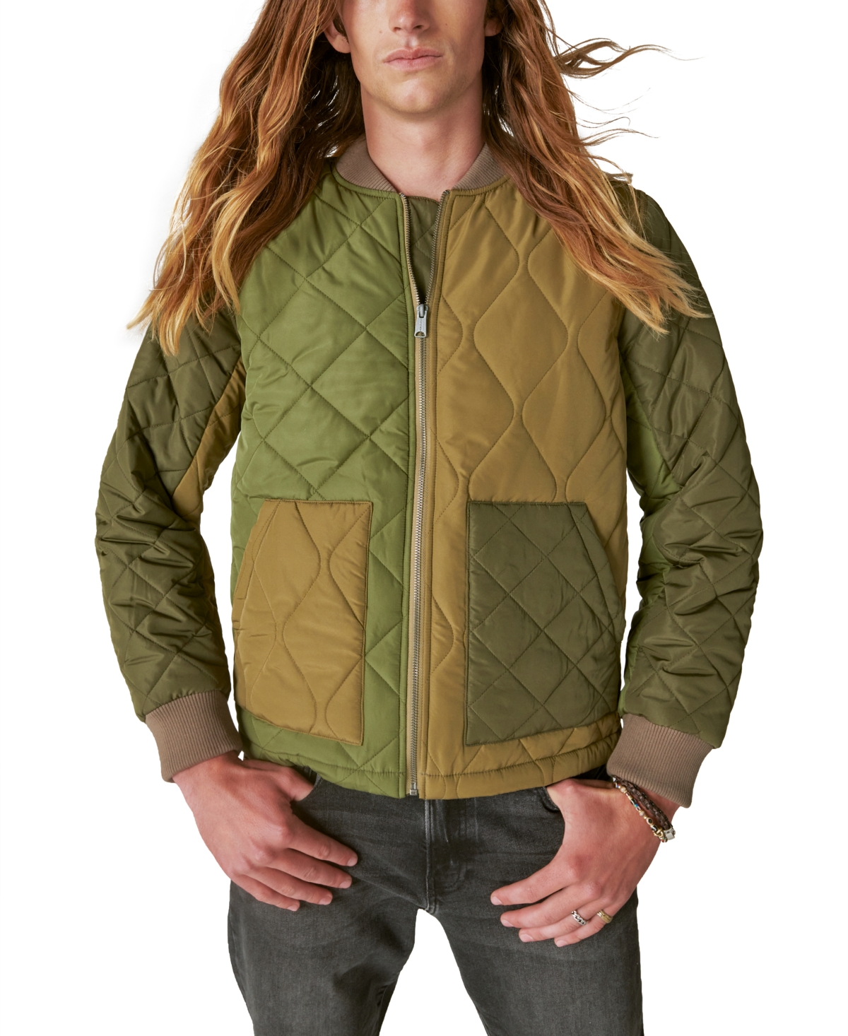 Shop Lucky Brand Men's Patchwork Quilted Bomber Jacket In Olive Multi