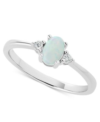 Simulated Opal (4x6mm) & Cubic Zirconia Ring in 18k Gold-Plated Sterling Silver