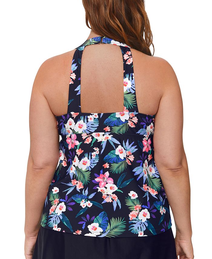 Island Escape Plus Size Floral-Print H-Back Tankini Top, Created for ...