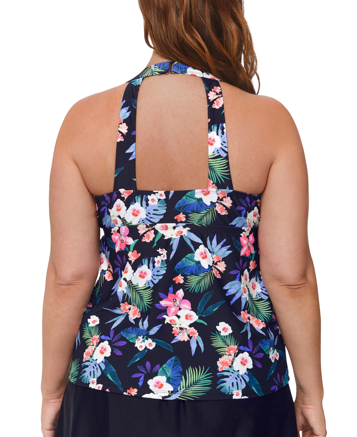 Shop Island Escape Plus Size Floral-print H-back Tankini Top, Created For Macy's In Black Multi