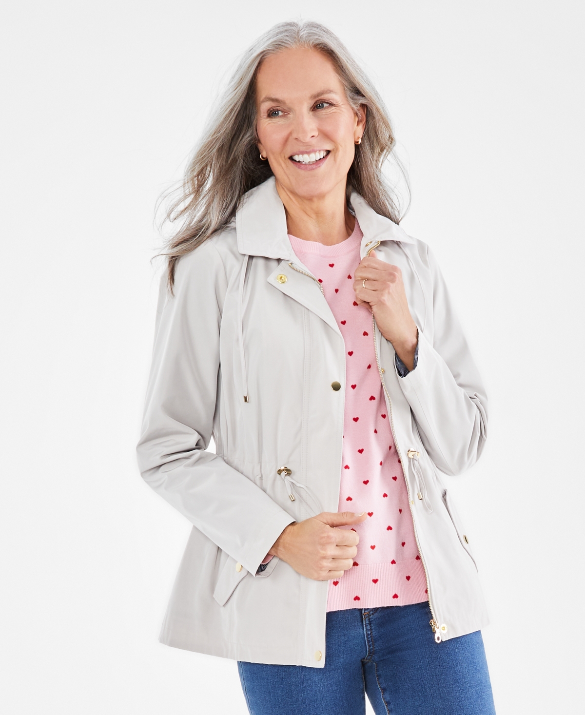 Style & Co Women's Hooded Anorak, Pp-4x, Created For Macy's In Stonewall