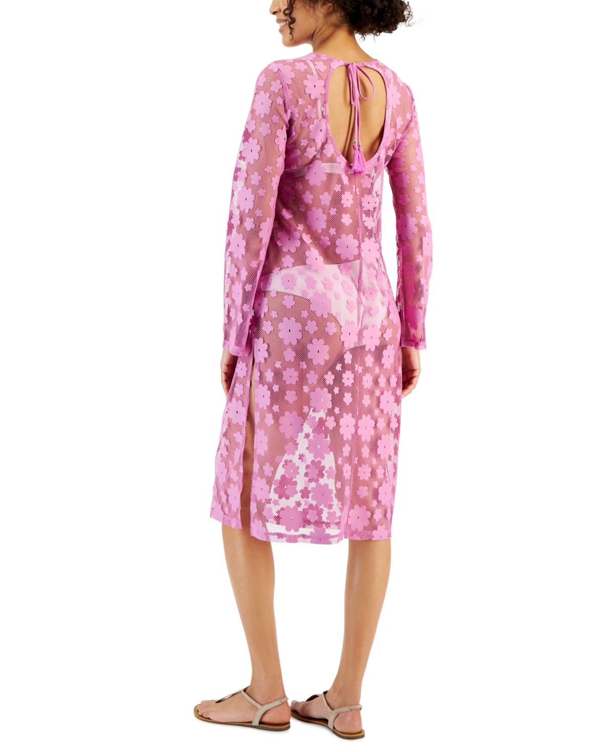 Shop Miken Women's Crochet Long-sleeve Tunic Cover-up, Created For Macy's In Violet Sunset