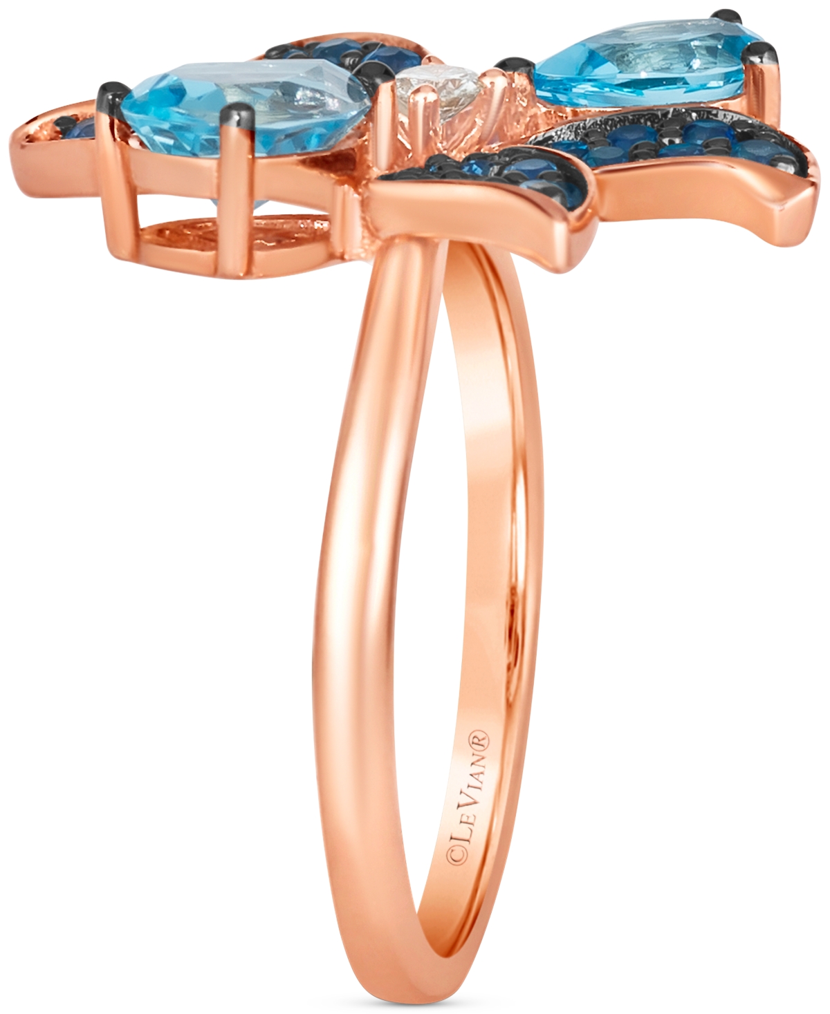 Le Vian Multi-Gemstone (1-5/8 ct. t.w.) & Vanilla Diamond (1/20 ct. t.w.) Pear & Pave Flower Ring in 14k Rose Gold - 14K Strawberry Gold Ring