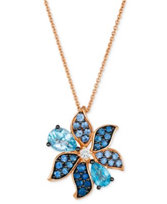 Le Vian - Multi-Gemstone (1-5/8 ct. t.w.) & Vanilla Diamond (1/20 ct. t.w.) Flower Adjustable 20" Pendant Necklace in 14k Rose Gold