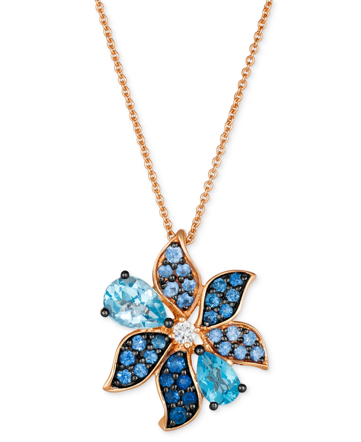 Shop Le Vian Multi-gemstone (1-5/8 Ct. T.w.) & Vanilla Diamond (1/20 Ct. T.w.) Flower Adjustable 20" Pendant Neck In K Strawberry Gold Pendant