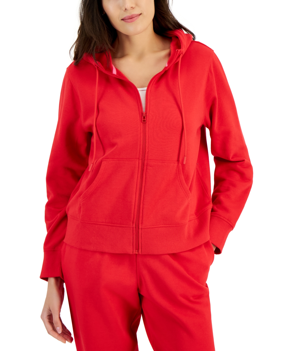 Women's Full-Zip Hooded Sweatshirt, Created for Macy's - Gumball Red