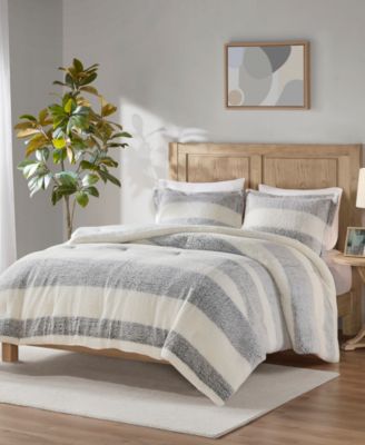 Madison Park Hollis Sherpa Comforter Set In Gray