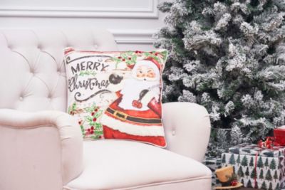 Merry Christmas Santa Printed and Embroidered Throw Pillow, 18" x 18"