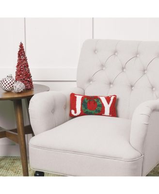 Christmas "Joy" Wreath Small/Petite Hooked Accent Pillow, 6" x 12"