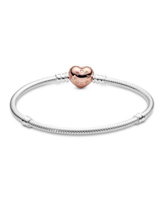 Moments Cubic Zirconia Pave Heart Clasp Snake Chain Bracelet