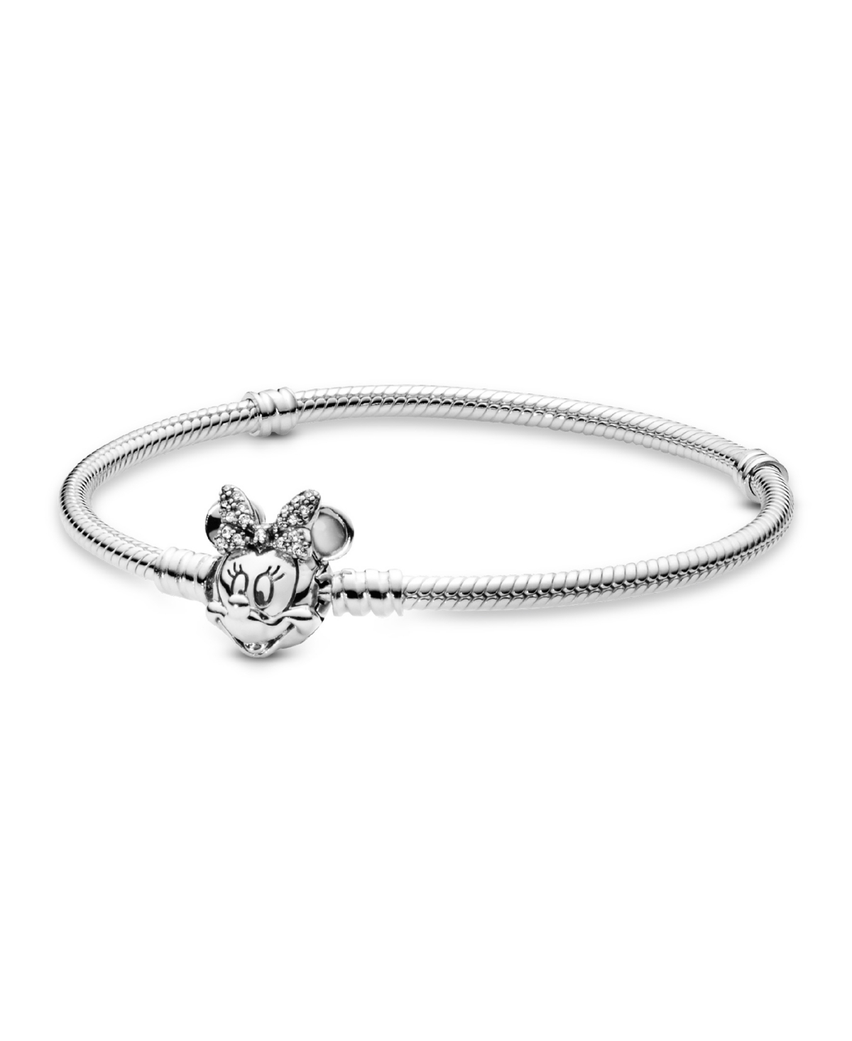 Cubic Zirconia Disney Pave Minnie Mouse Clasp Snake Chain Bracelet - Silver