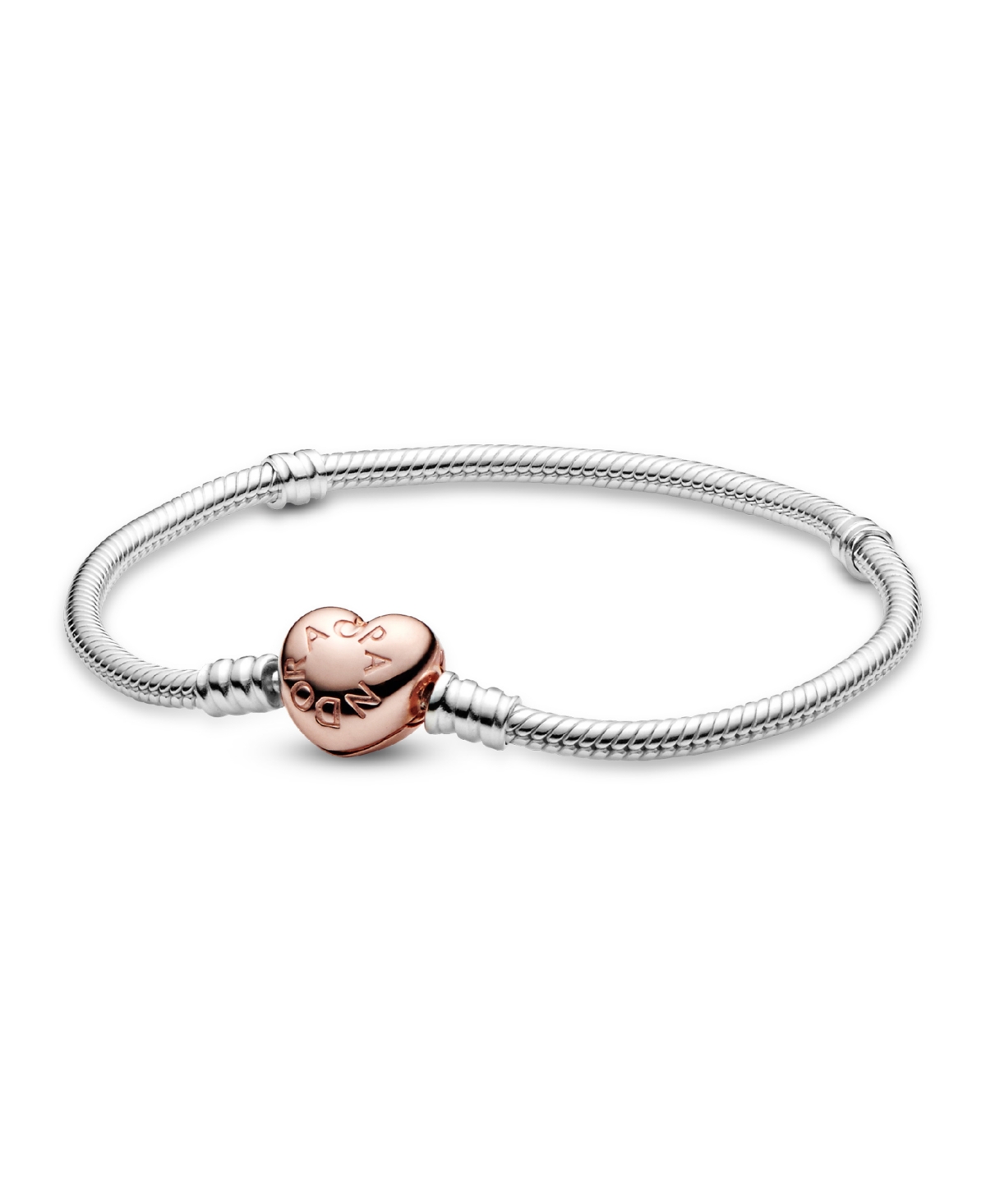 Moments Sterling Silver and 14K Rose Gold-Plated Heart Clasp Snake Chain Bracelet - Silver
