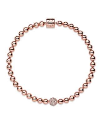 Cubic Zirconia 14K Rose Gold-Plated Beads Pave Bracelet