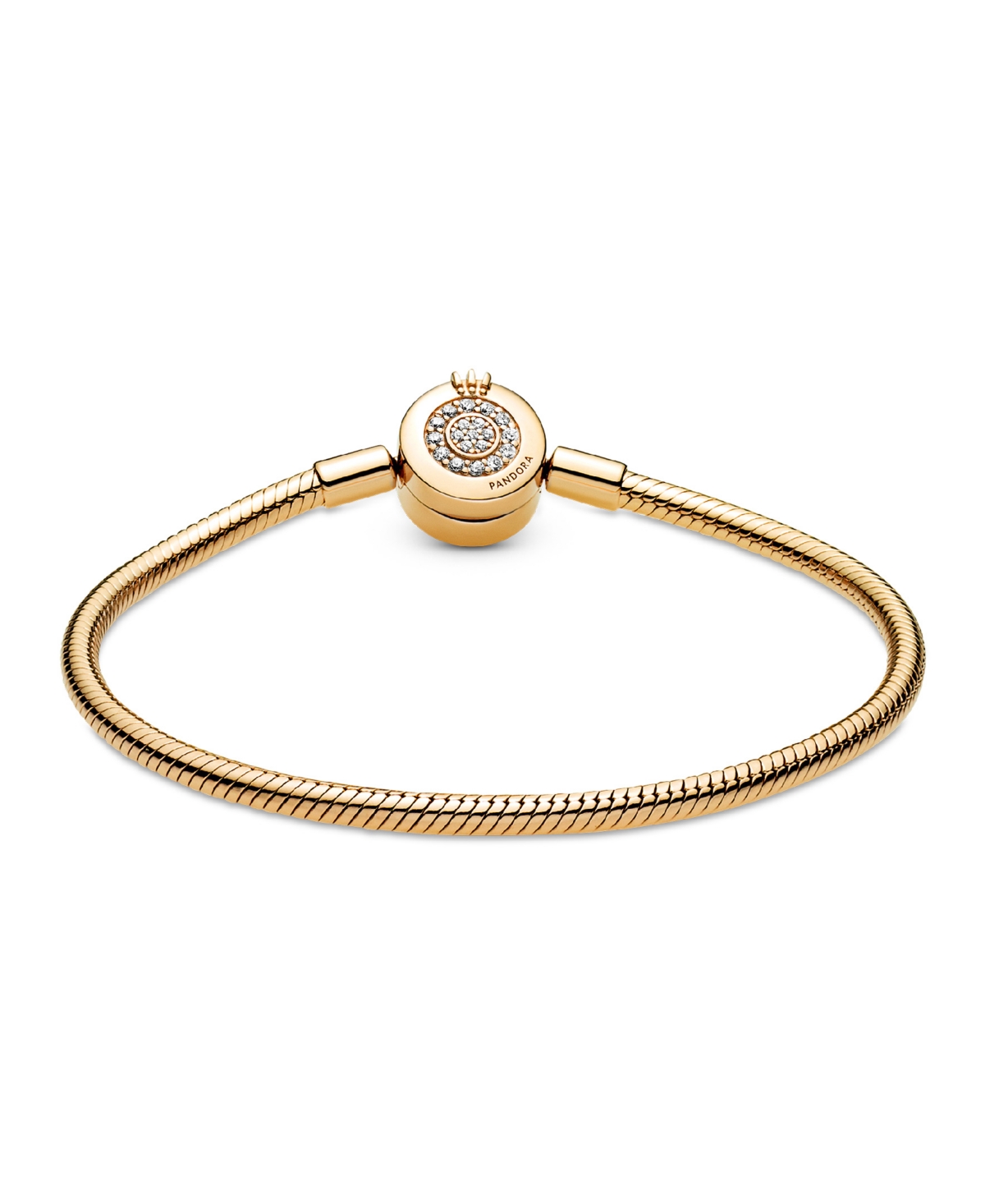 Pandora Moments Cubic Zirconia Sparkling Crown O Snake Chain Bracelet In Gold