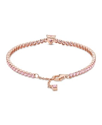 Cubic Zirconia 14K Rose Gold-Plated Sparkling Heart Tennis Bracelet
