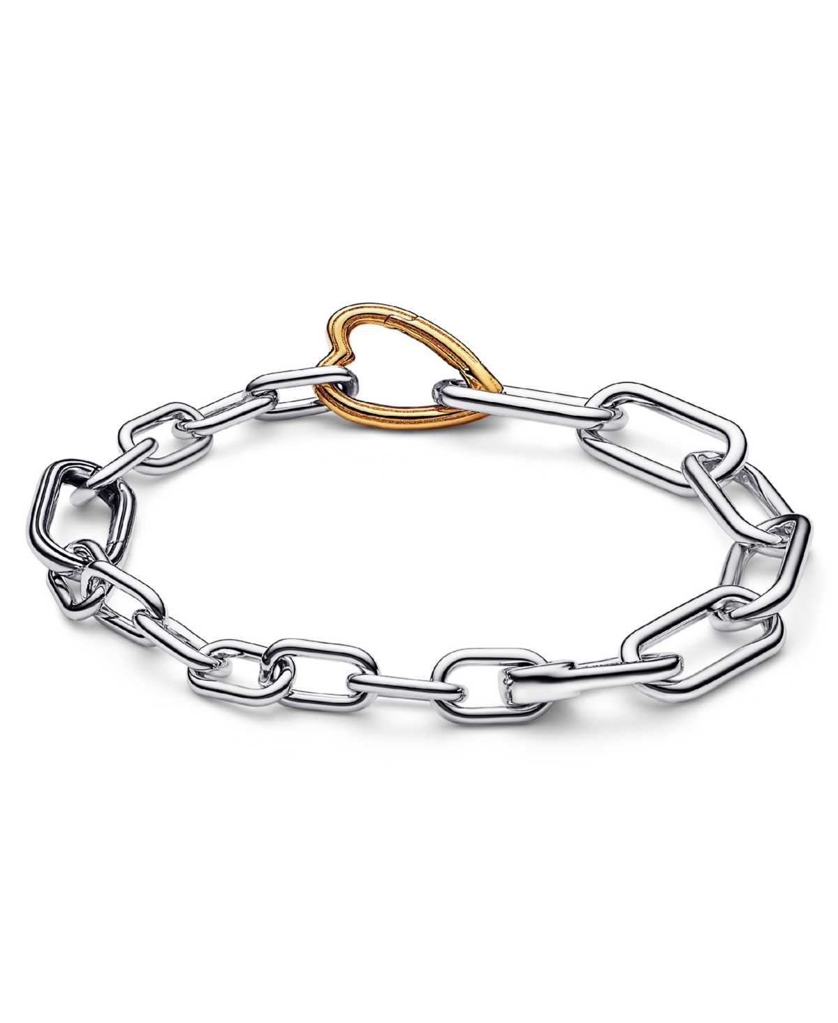 Pandora Me Sterling Silver And 14k Gold-plated Two-tone Heart Link Chain Bracelet In Mixed