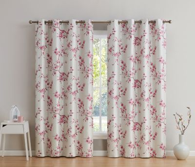 Jasmine Floral Faux Silk 100 Blackout Room Darkening Thermal Insulated Curtain Grommet Panels Energy Efficient Complete Darkness Noise Reducing