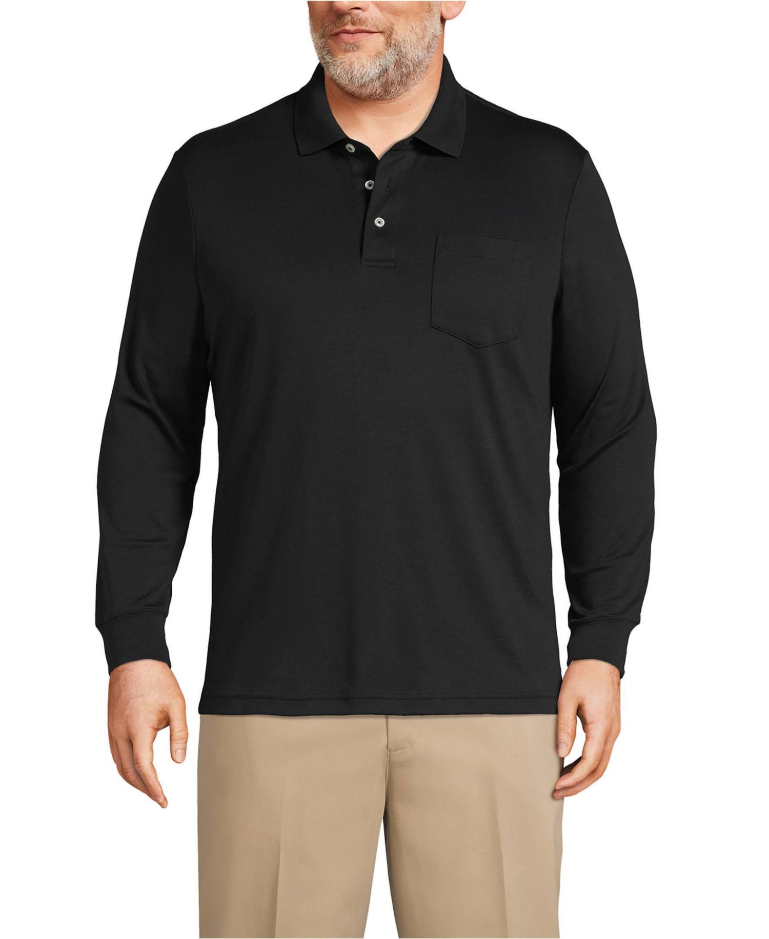 Big & Tall Long Sleeve Cotton Supima Polo Shirt with Pocket