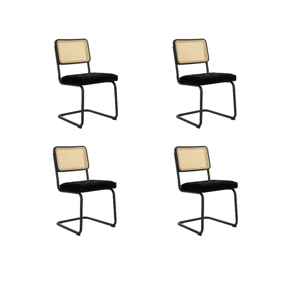 Cesca Chair Armless with Upholstered Seat & Cane Back, Set of 4