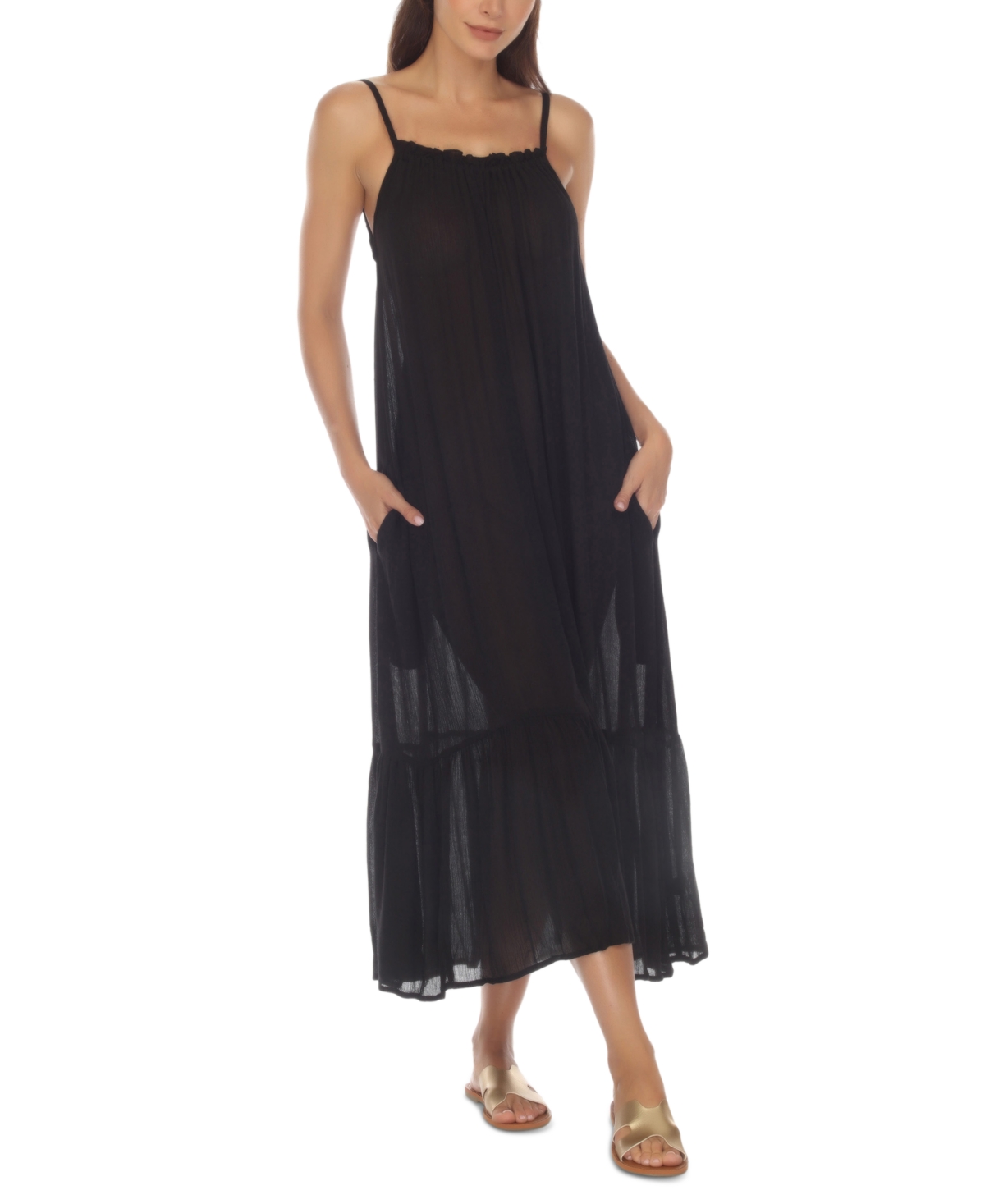 Women's Ruffle-Trim Maxi Dress Cover-Up - Black