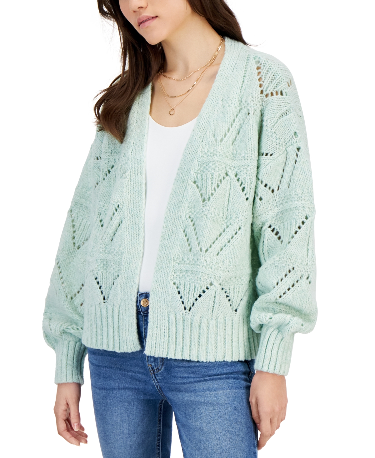 Juniors' Knit Open-Front Cardigan Sweater - White Sand