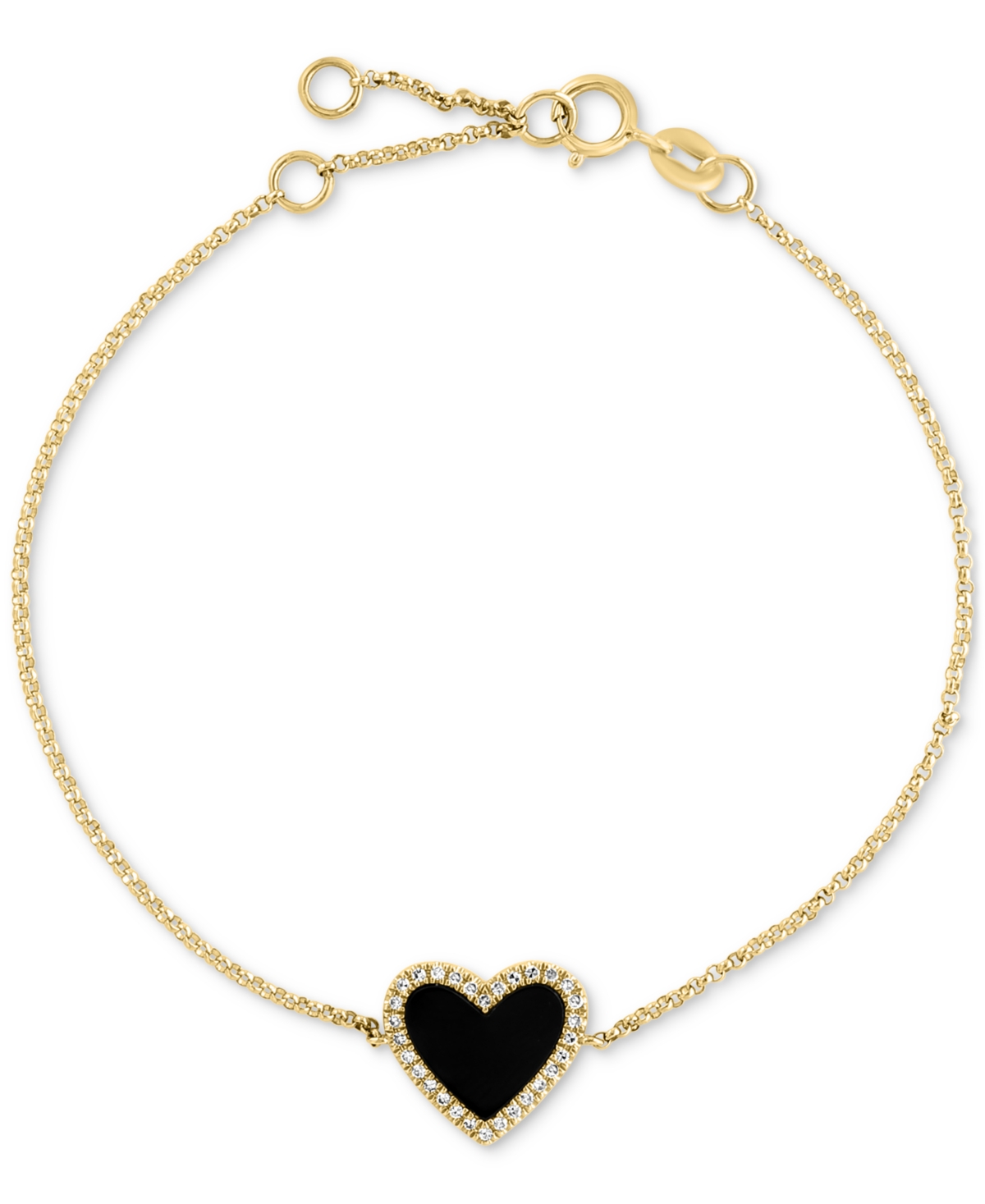 Effy Collection Effy Onyx & Diamond (1/10 Ct. T.w.) Heart Halo Bracelet In 14k Gold