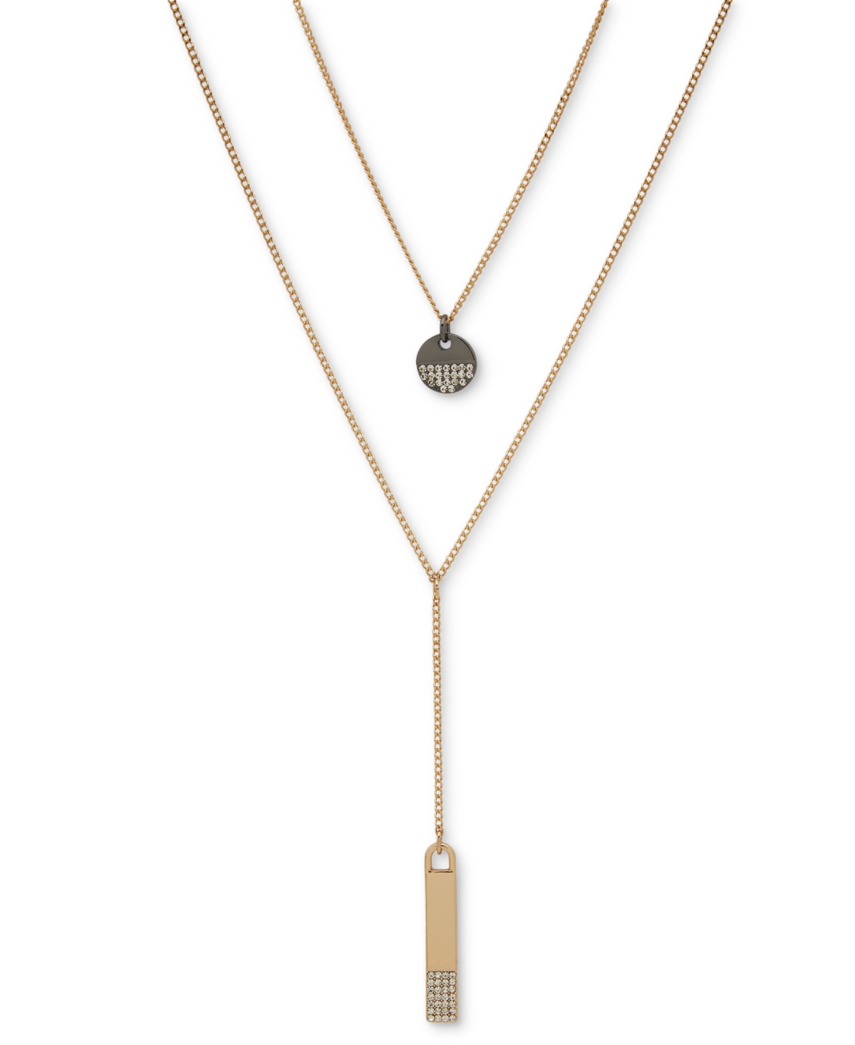 Dkny Two-tone Crystal Two-row Lariat Necklace, 16" + 3" Extender In White