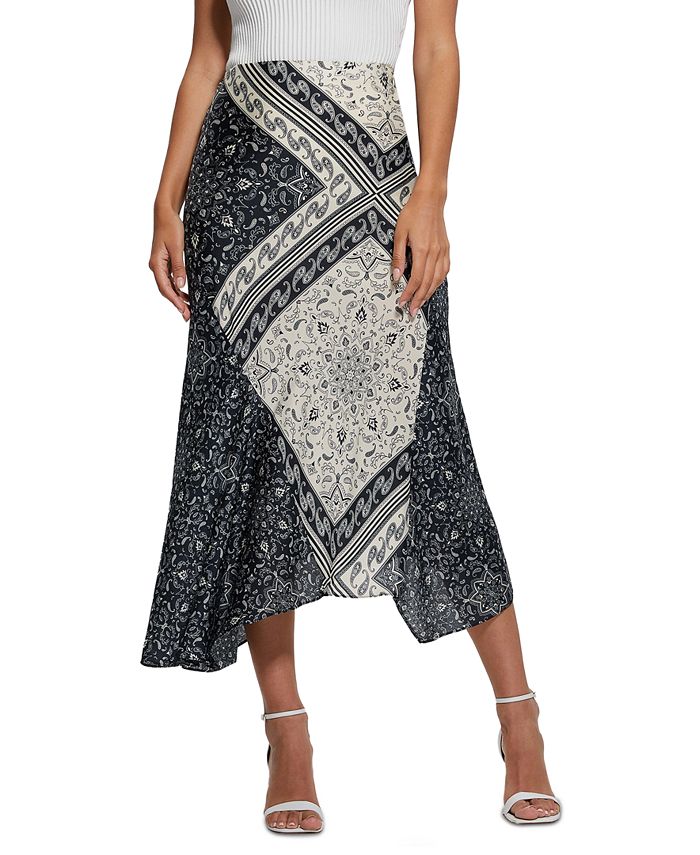 GUESS Women's Katrina Asymmetric Mix-Print Skirt - Macy's