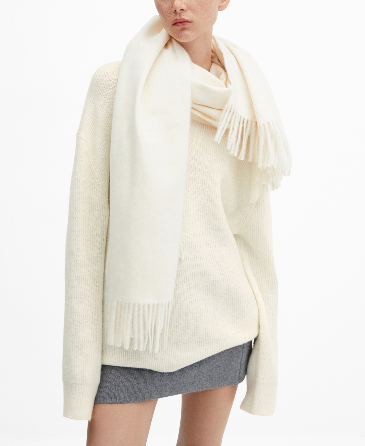 Mango Women s Long Round Neck Sweater In White ModeSens