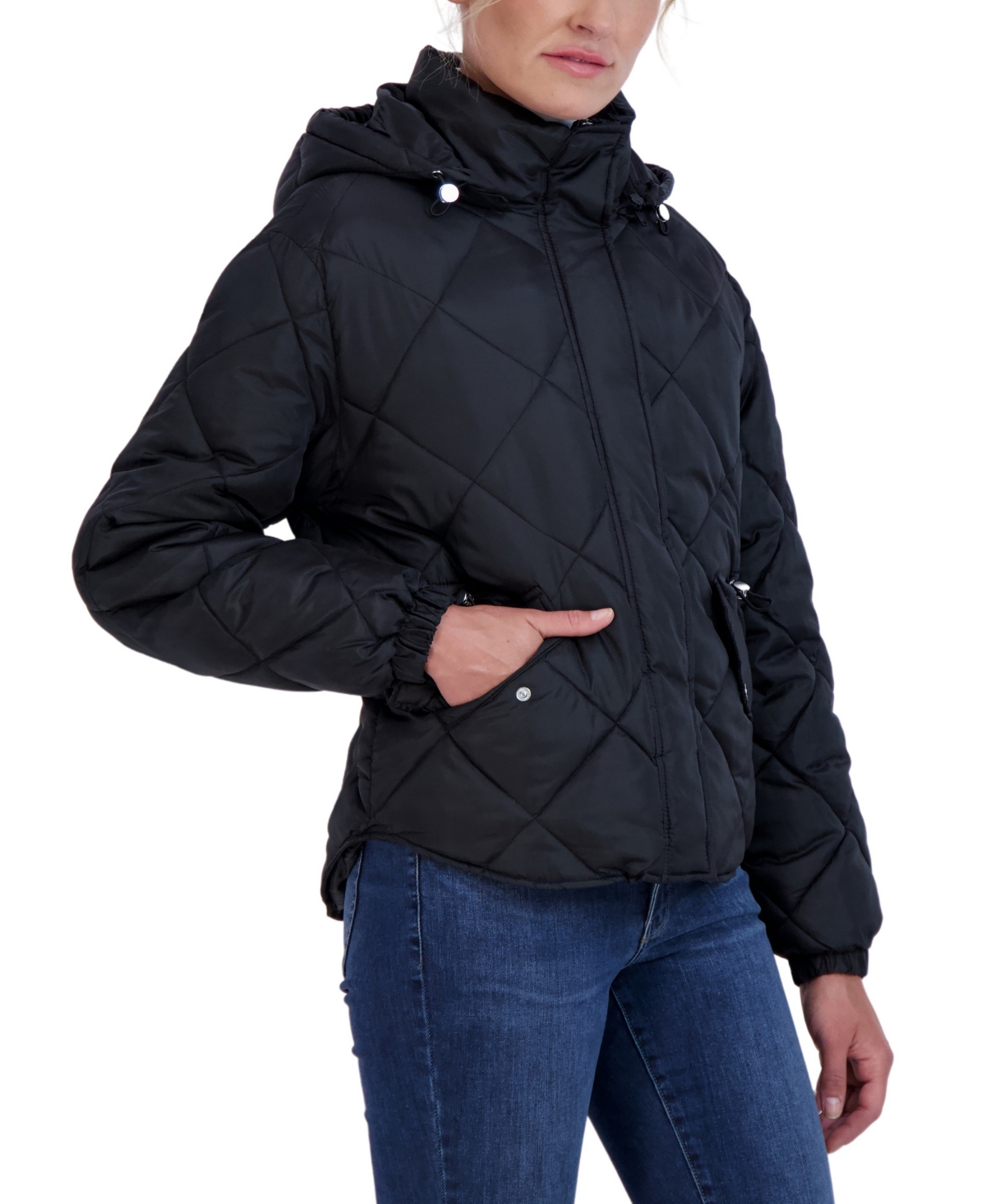 Juniors' Juniors' Diamond Quilt Puffer Jacket - Black