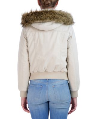Juniors' Juniors' Cotton Faux Fur Trimmed Bomber Jacket