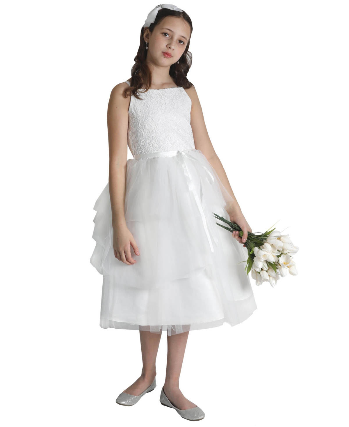 Christian Siriano Kids' Big Girls Sleeveless Sparkle Mesh And Tulle Dress In Ivory