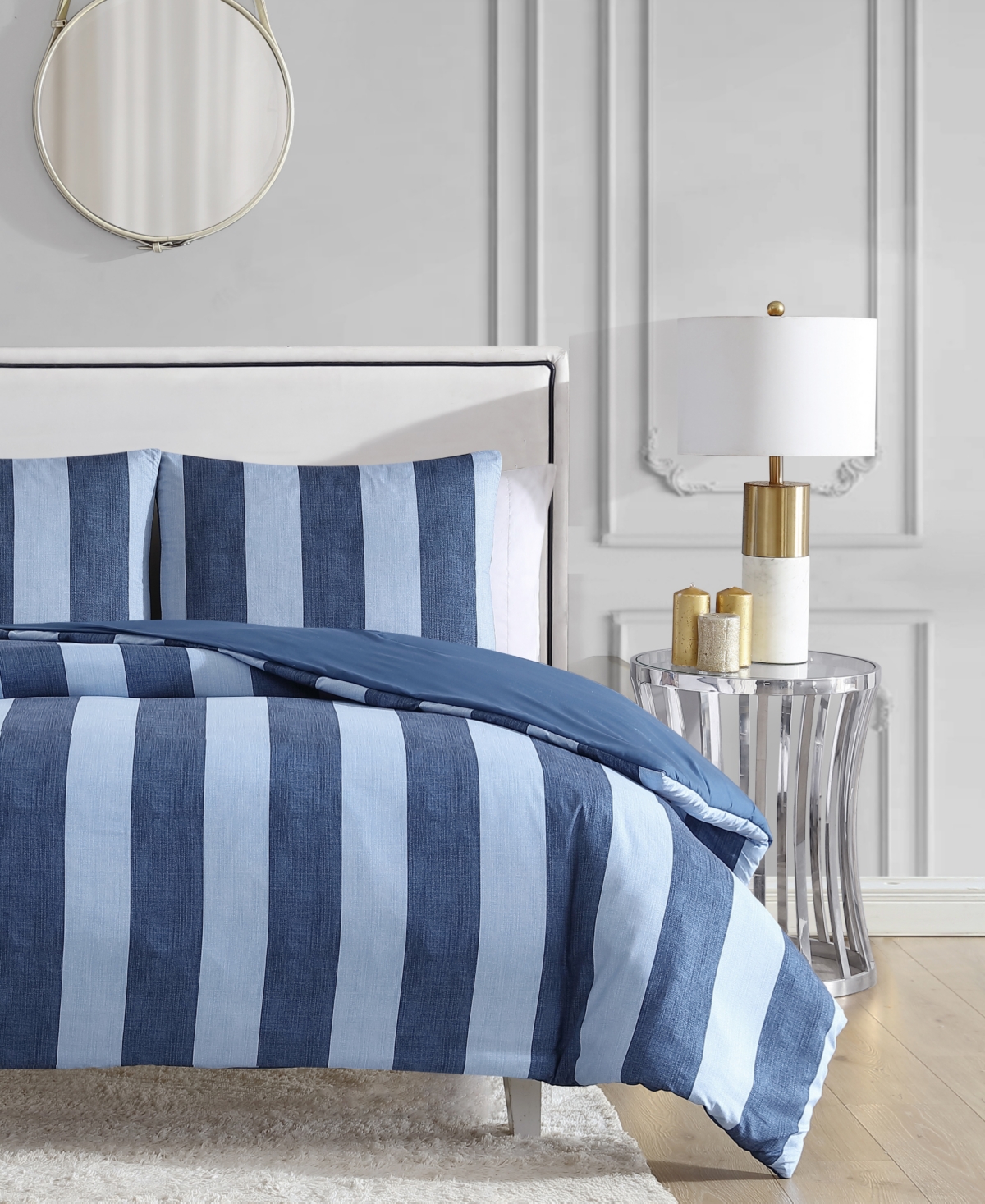 Shop Juicy Couture Denim Stripe 3-pc. Reversible Comforter Set, Full/queen In Blue Stripe