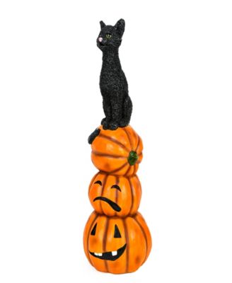 32" Halloween Cat and Pumpkins Stack