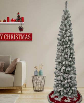 First Traditions 7.5' Acacia Pencil Slim Flocked Tree