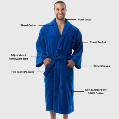 Pure Cotton Men Terry Cloth Bathrobe Super Absorbent Hotel Spa Robe