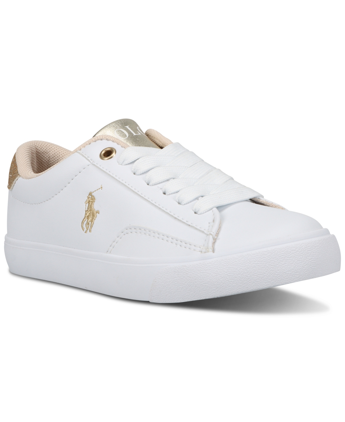 Polo Ralph Lauren Kids' Little Girls Theron V Casual Sneakers From Finish Line In White,gold Metallic