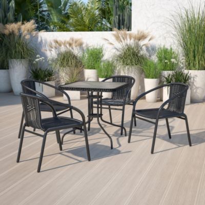 4 Pack Rattan Indoor-Outdoor Restaurant Stack Chair With Curved Back