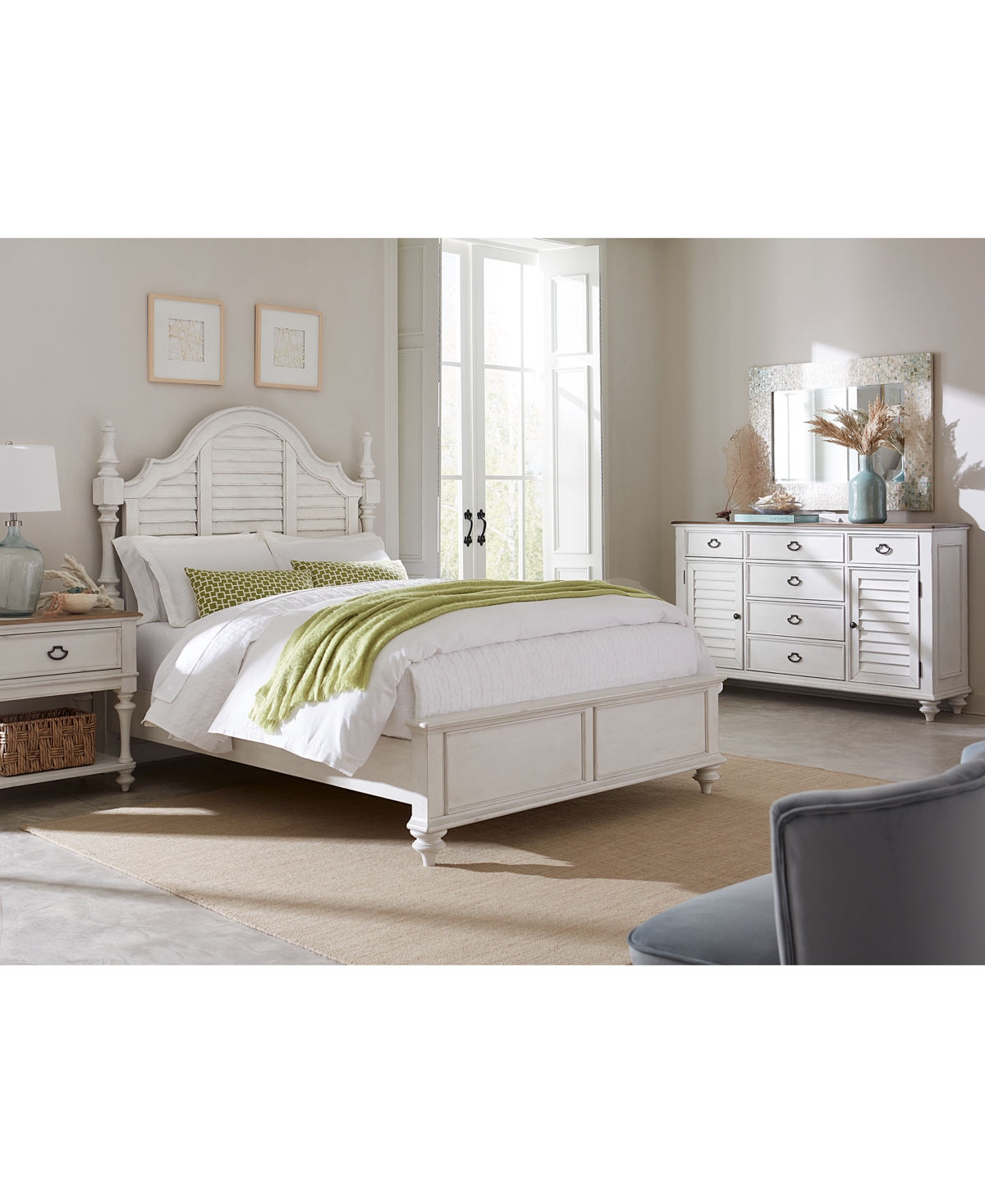 Shop Macy's Mandeville 3pc Bedroom Set (louvered California King Bed + Louvered Dresser + 1-drawer Nightstand) In White