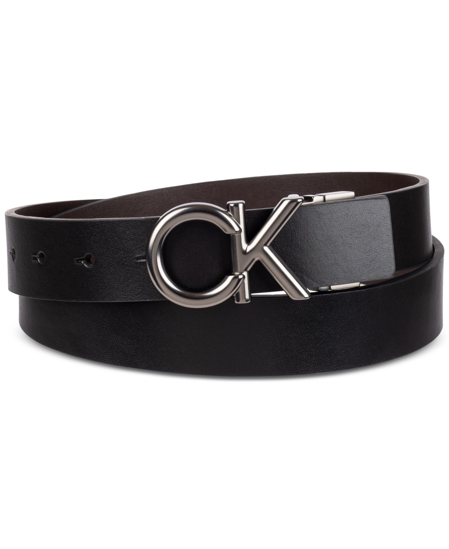 Мужской ремень Calvin Klein Monogram Buckle Reversible Leather Belt, цвет: Чёрный / Коричневый — фото 1