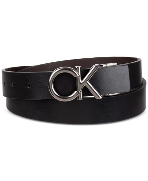 Мужской ремень Calvin Klein Monogram Buckle Reversible Leather Belt, цвет: Чёрный / Коричневый