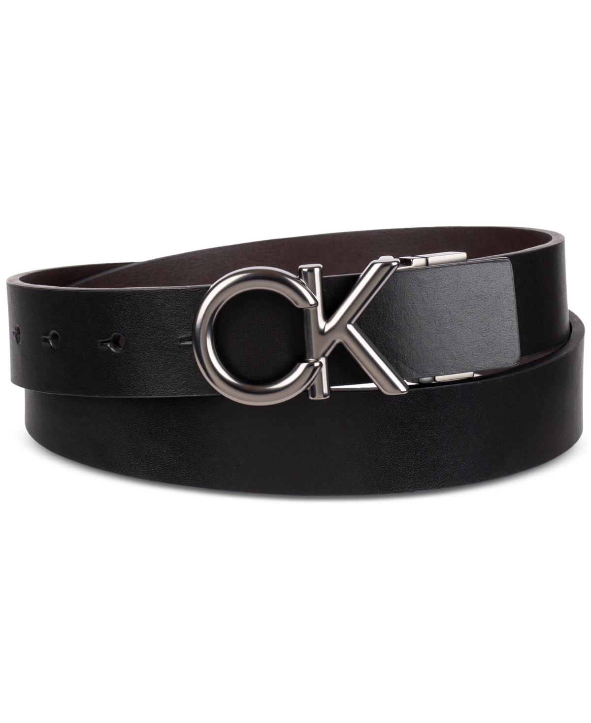 Calvin Klein Men's Monogram Buckle Reversible Leather Belt In Black,brown