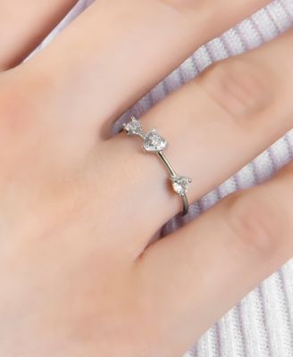 Cubic Zirconia Heart Triple Stone Ring in Sterling Silver