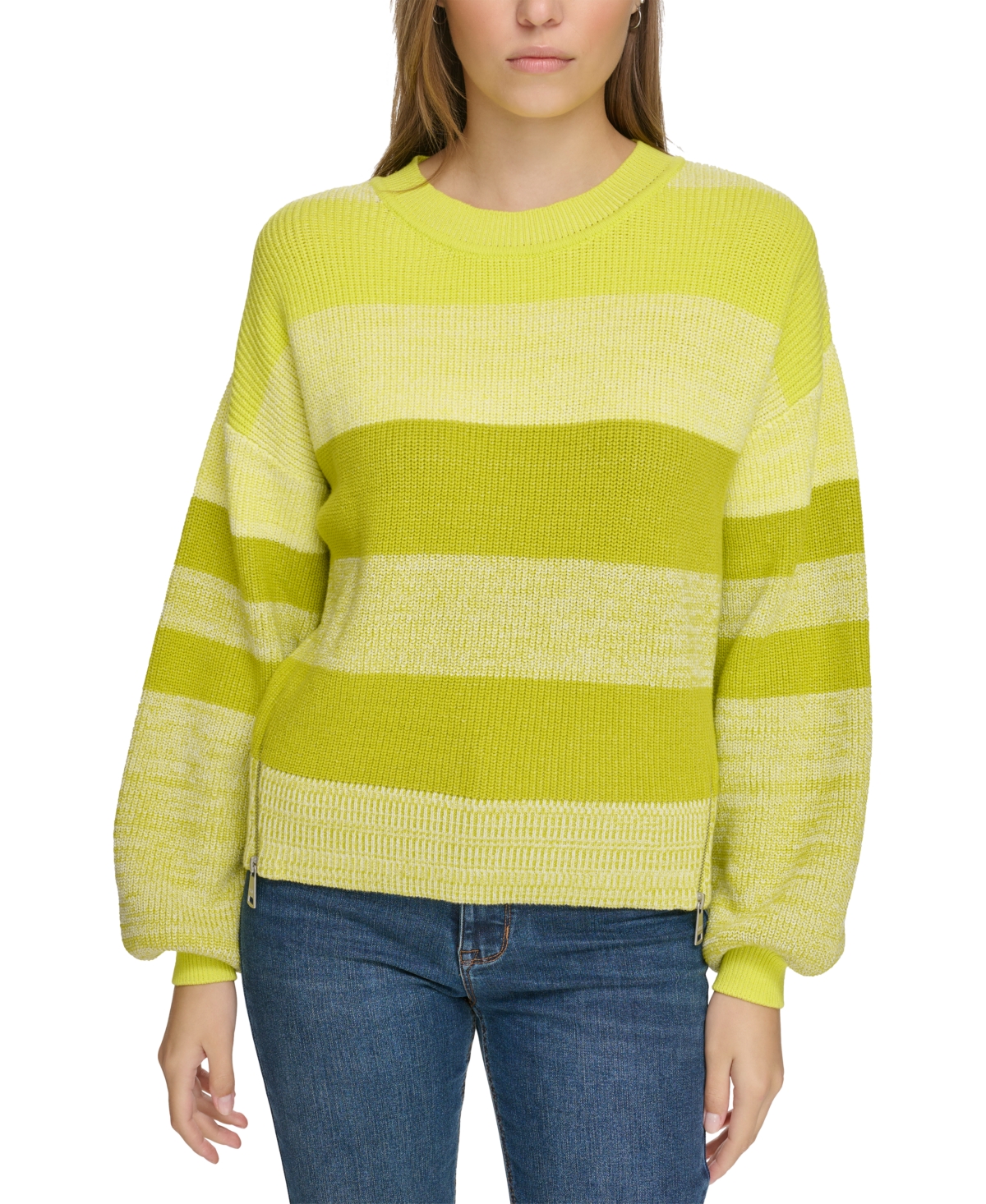 Women's Striped Side-Zip Blouson-Sleeve Sweater - Fe - Limonata Combo