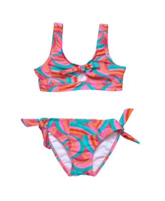 Toddler| Child Girl Geo Melon Sustainable Knot Front Bikini