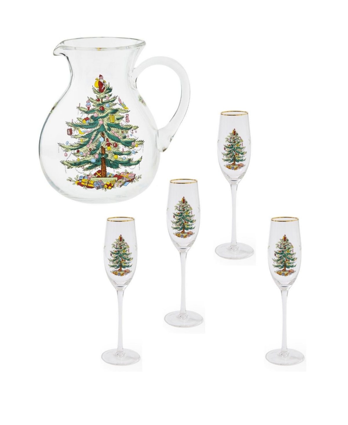 Christmas Tree Brunch Glassware Set, 5 Piece - Green
