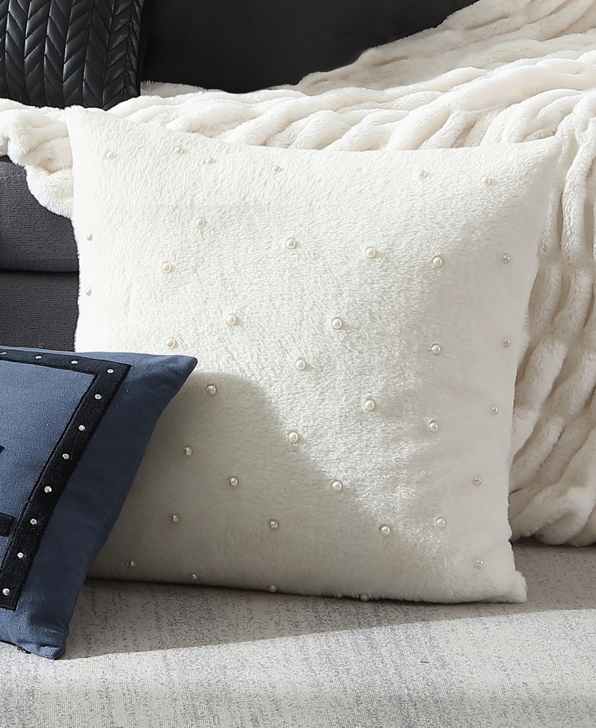 Karl Lagerfeld Paris Faux Fur Imitation Pearl Pillow, x