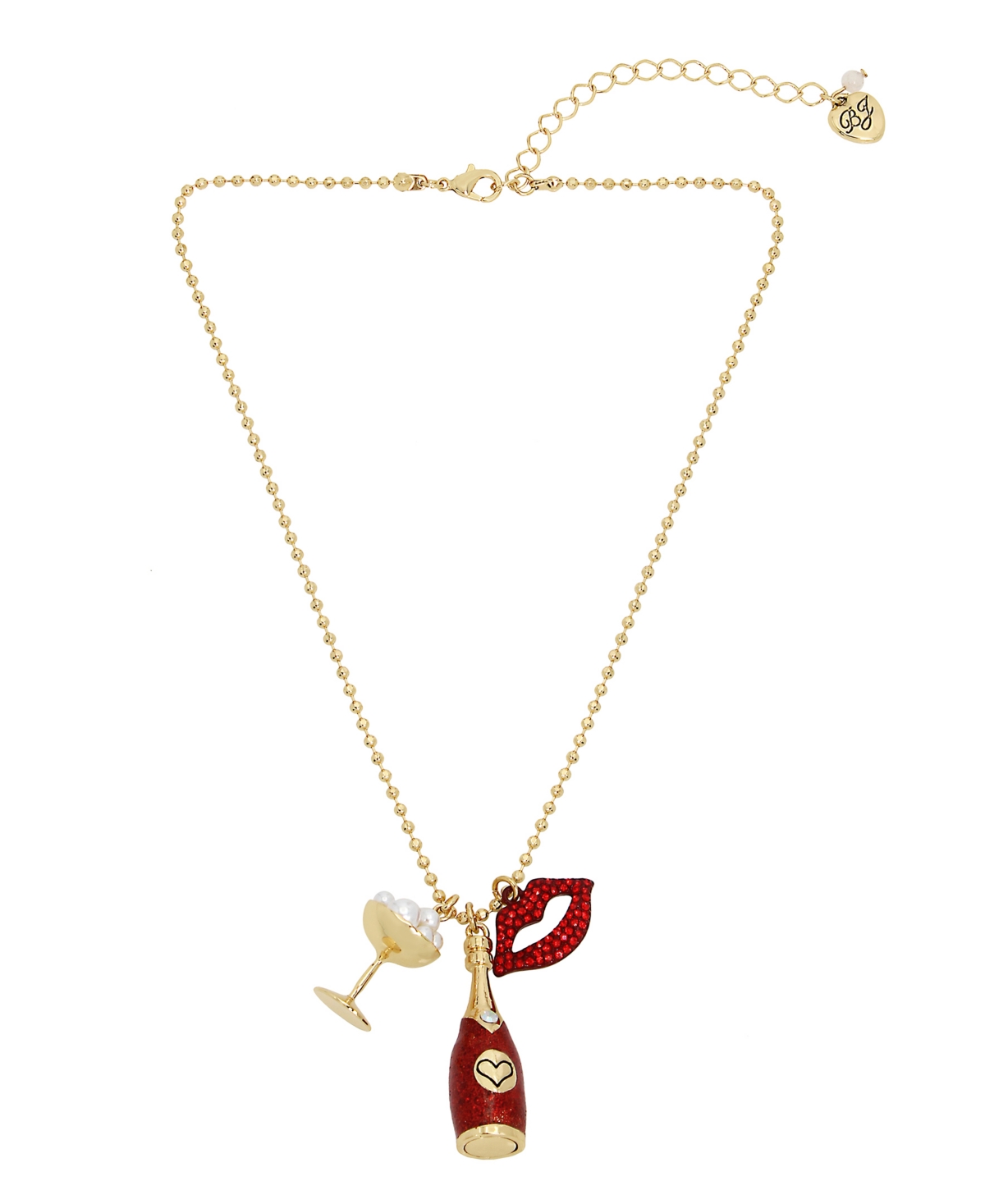 Faux Stone Going All Out Champagne Charm Pendant Necklace - Red, Gold